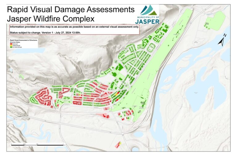 Initial map released of wildfire damage in the Town of Jasper